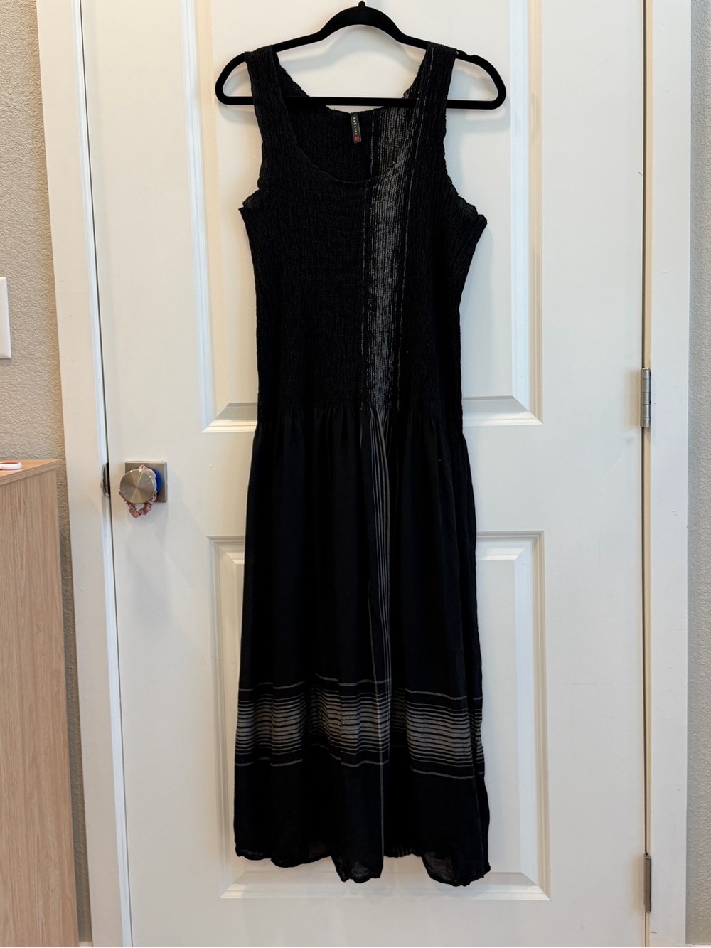 Babette San Francisco Crinkle Pleat Linen Blend Gauzy Dress One size Black White